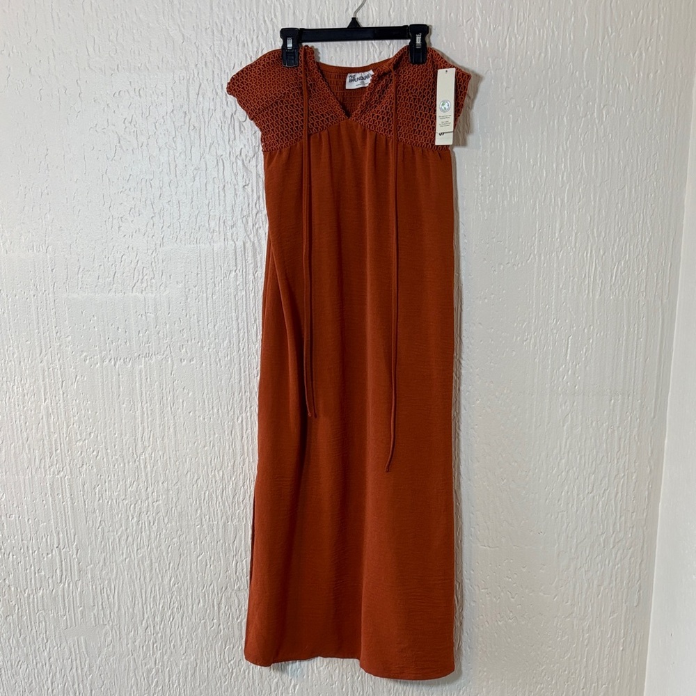 NWT No Boundaries Rust Crochet Yoke Maxi Dress Women Size Large